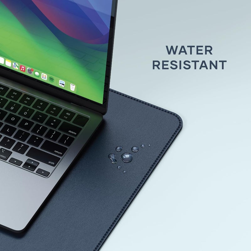 SATECHI Vegan Leather Desk Mat, Large Mouse Pad Scratch and Water Resistant, Easy to Clean, Desk Pad for Office and Home, 26.8” x 12.4” x 0.1” - Blue - Image 3